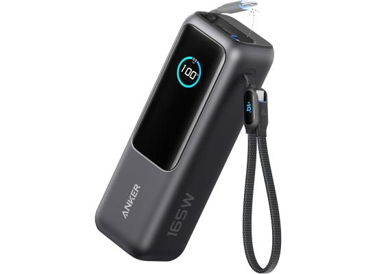 Anker Zolo Power Bank 165W, 25,000mAh Portable Charger with Triple 100W USB-C Ports for Multi-Device Charging, Built-in and Retractable Cables, for iPhone 16/15 Series, MacBook, Samsung, and Laptop's - Black